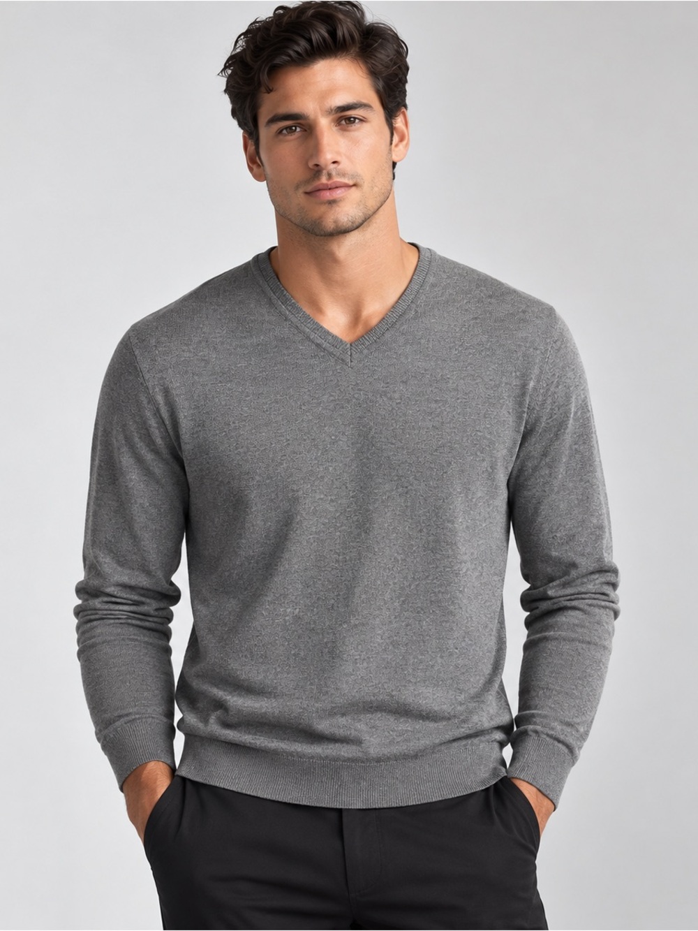 Calvin Klein Men's Gray V-Neck Sweater Large